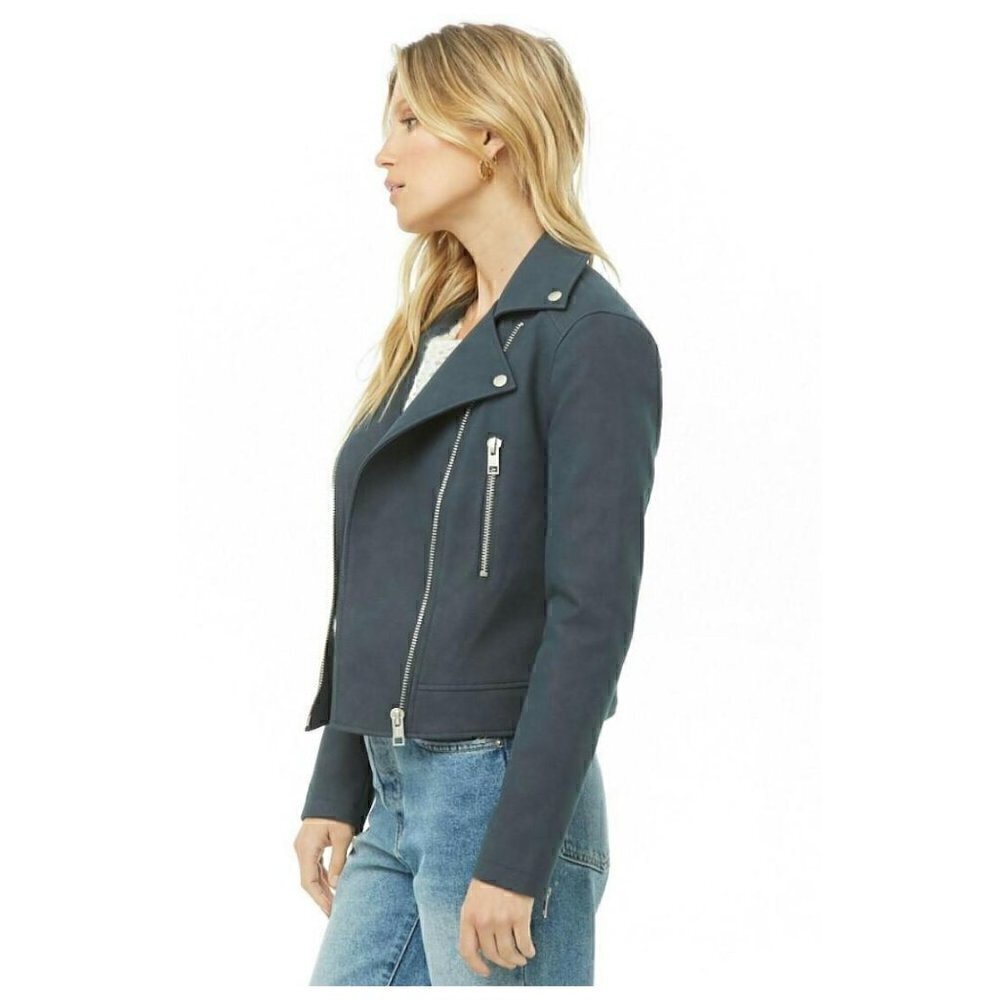 Forever 21 Grey Faux Suede Moto Jacket sz S - Picture 12 of 13